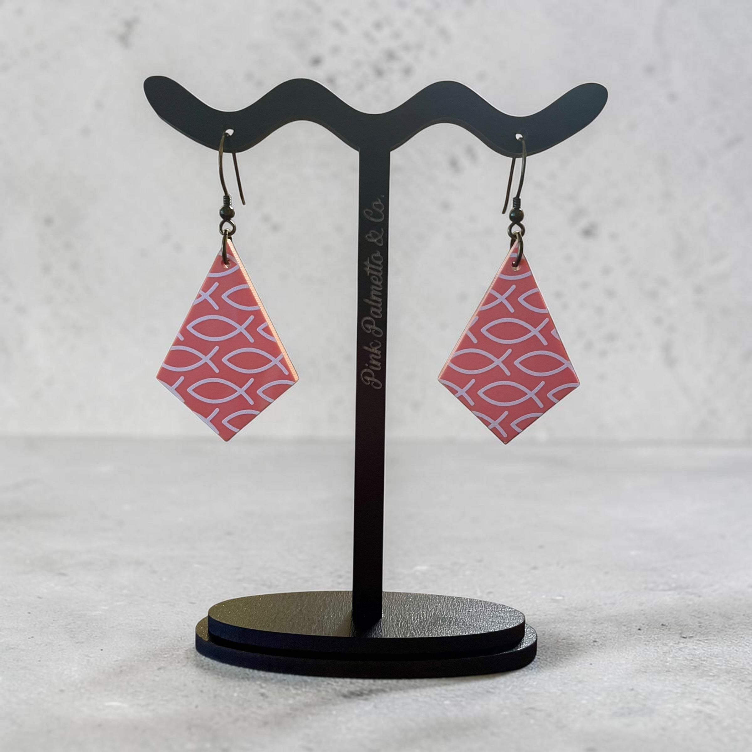 Jesus Fish Coral Acrylic Earrings