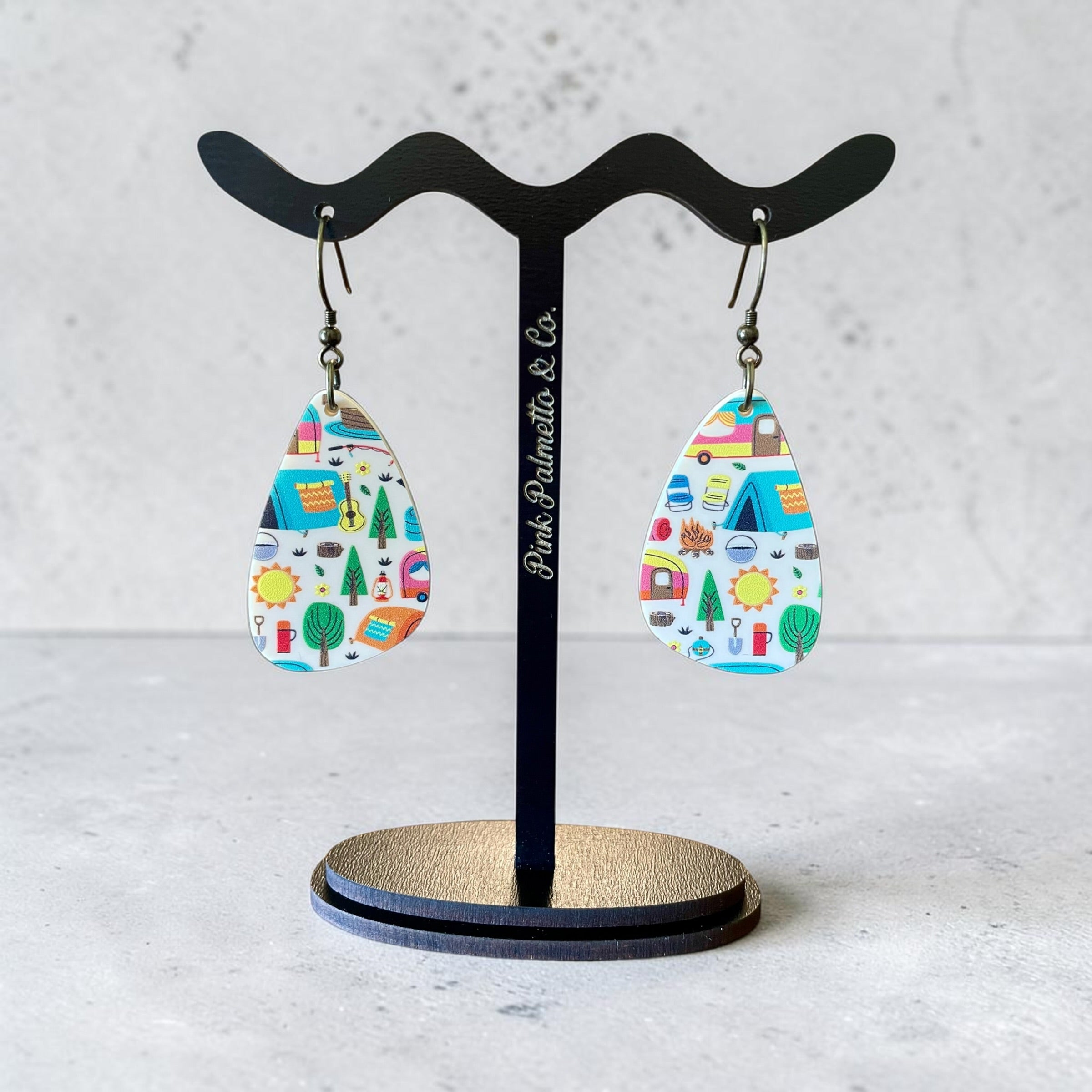 Happy Camper Acrylic Teardrop Earrings
