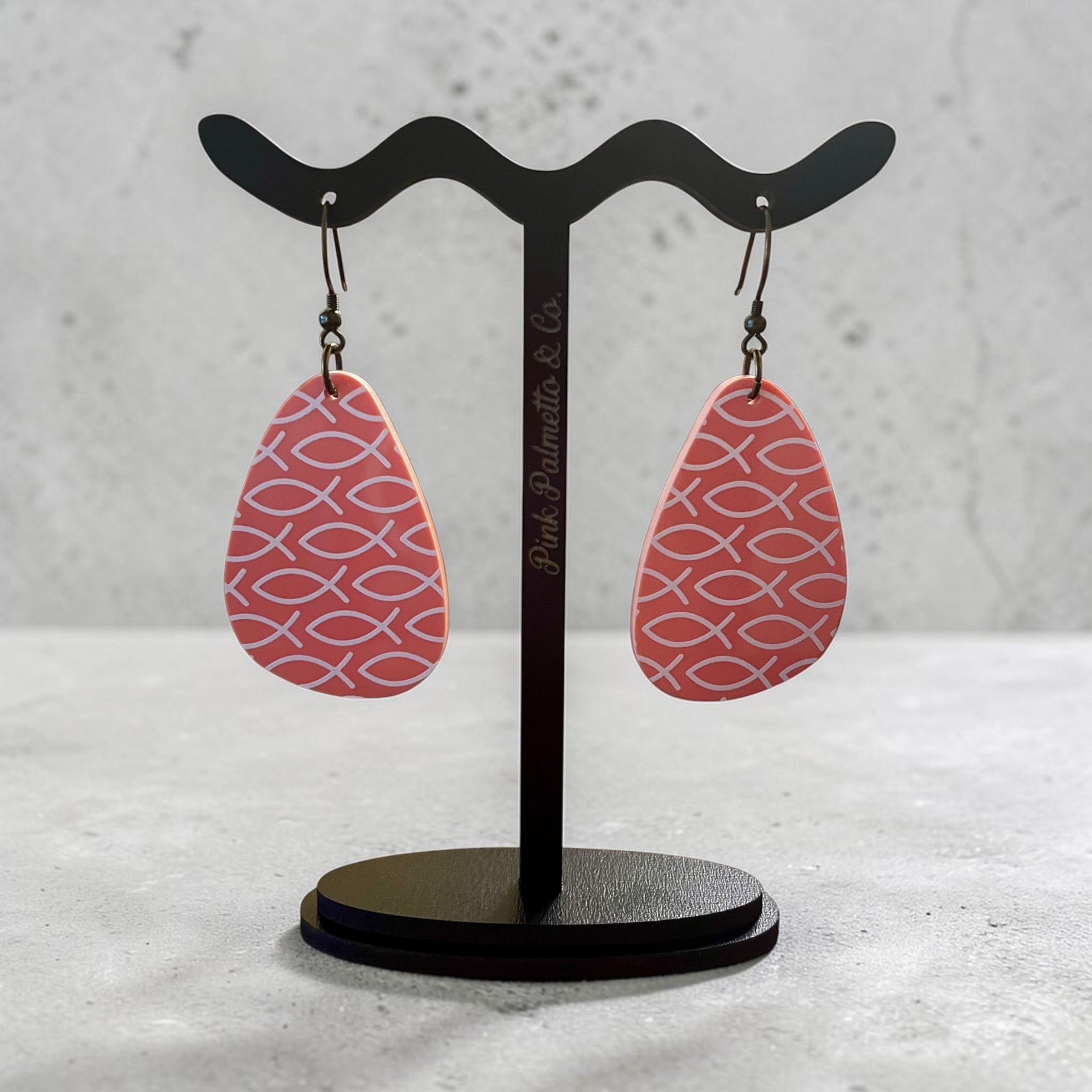 Jesus Fish Coral Acrylic Earrings