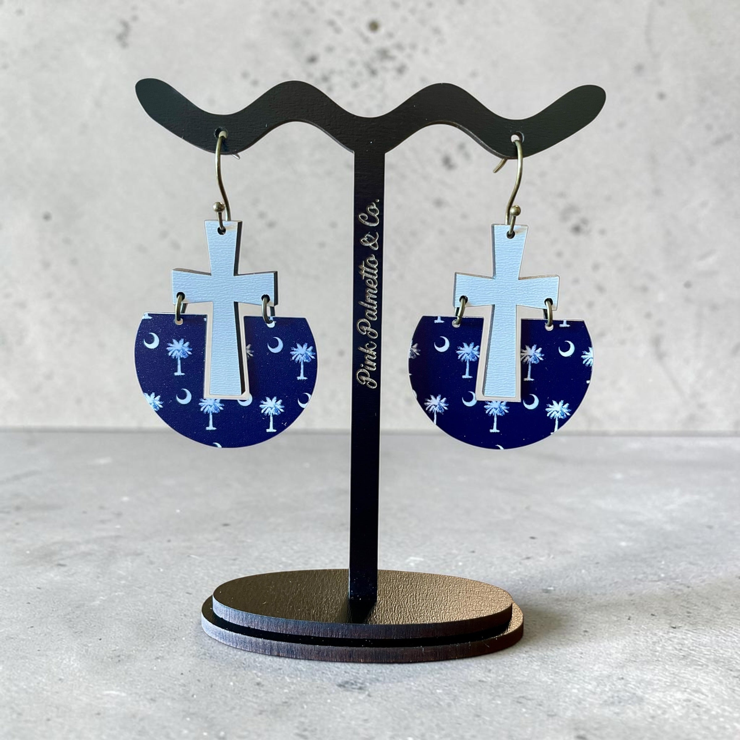Wooden Cross Abstract Pattern Dangle Earrings