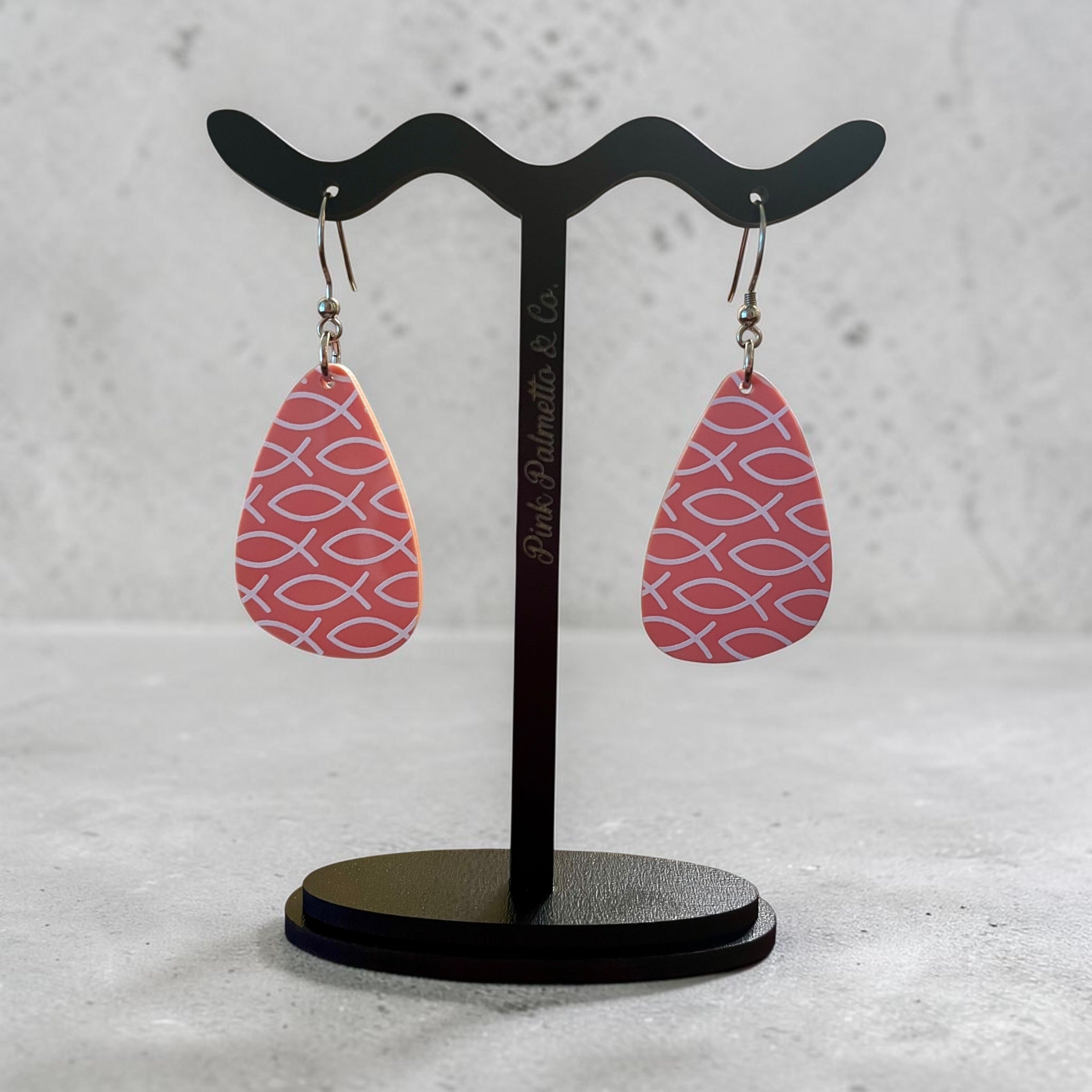Jesus Fish Coral Acrylic Earrings