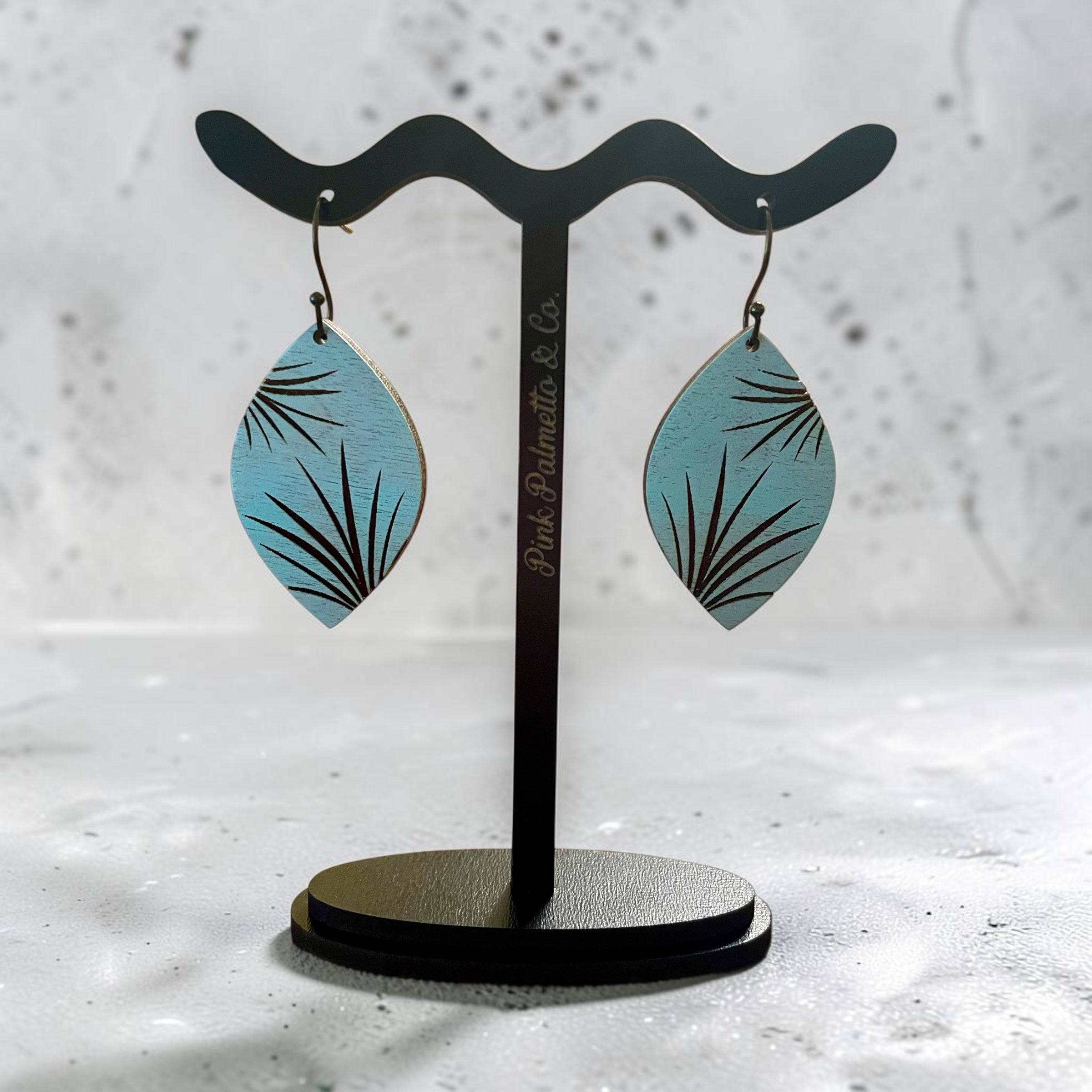 Rustic Tropical Palm Leaf Wood Earrings