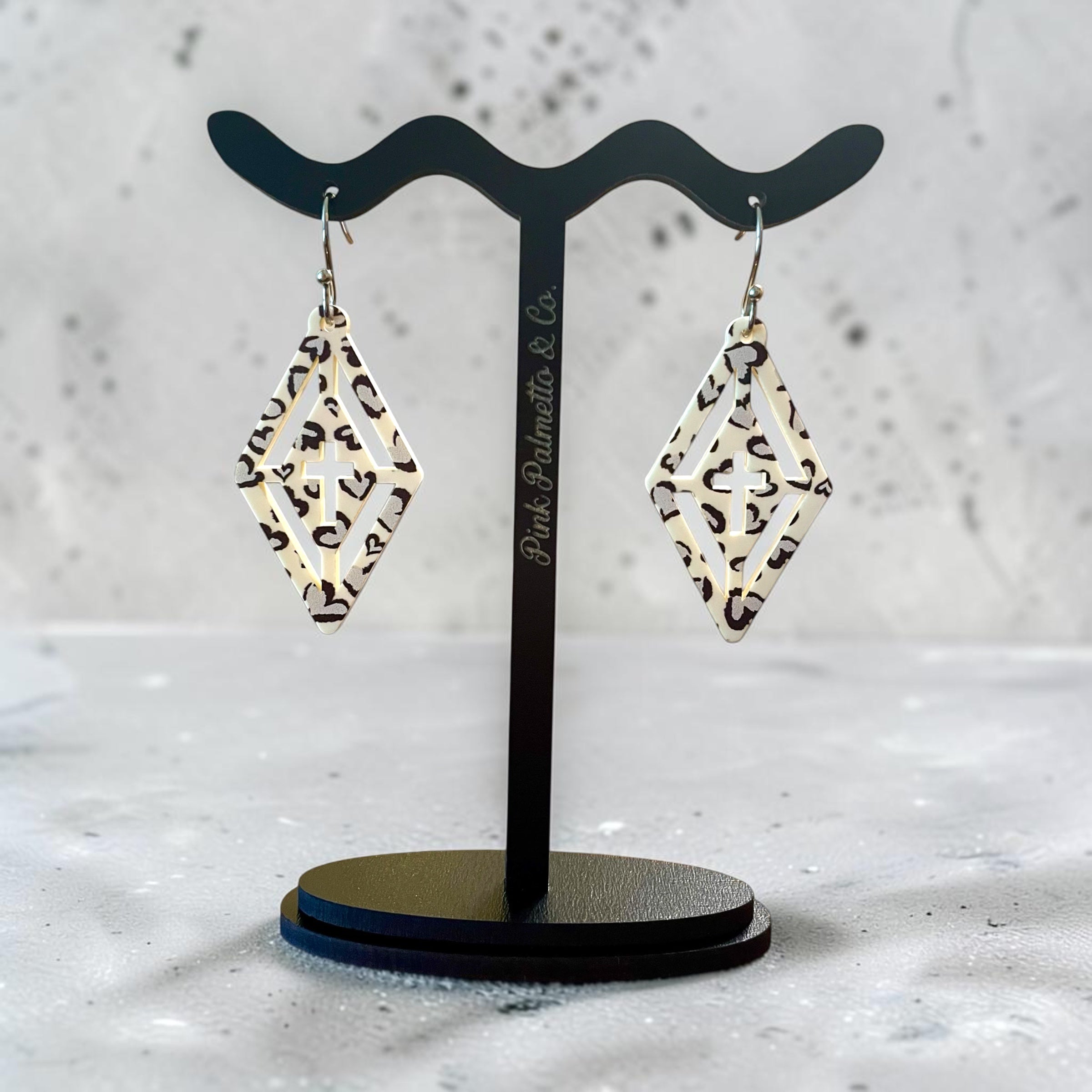 Animal Print Faith Cross Geometric Earrings